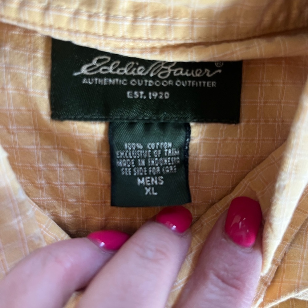 Eddie Bauer Light Yellow Short Sleeve Cotton Dress Shirt Men’s XL - Picture 11 of 14